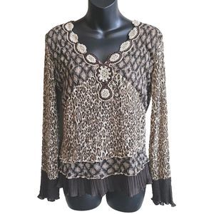 Alberto Makali Y2K Brown Animal Leopard Print Sz S Pleated Tiered Mob Wife Sexy